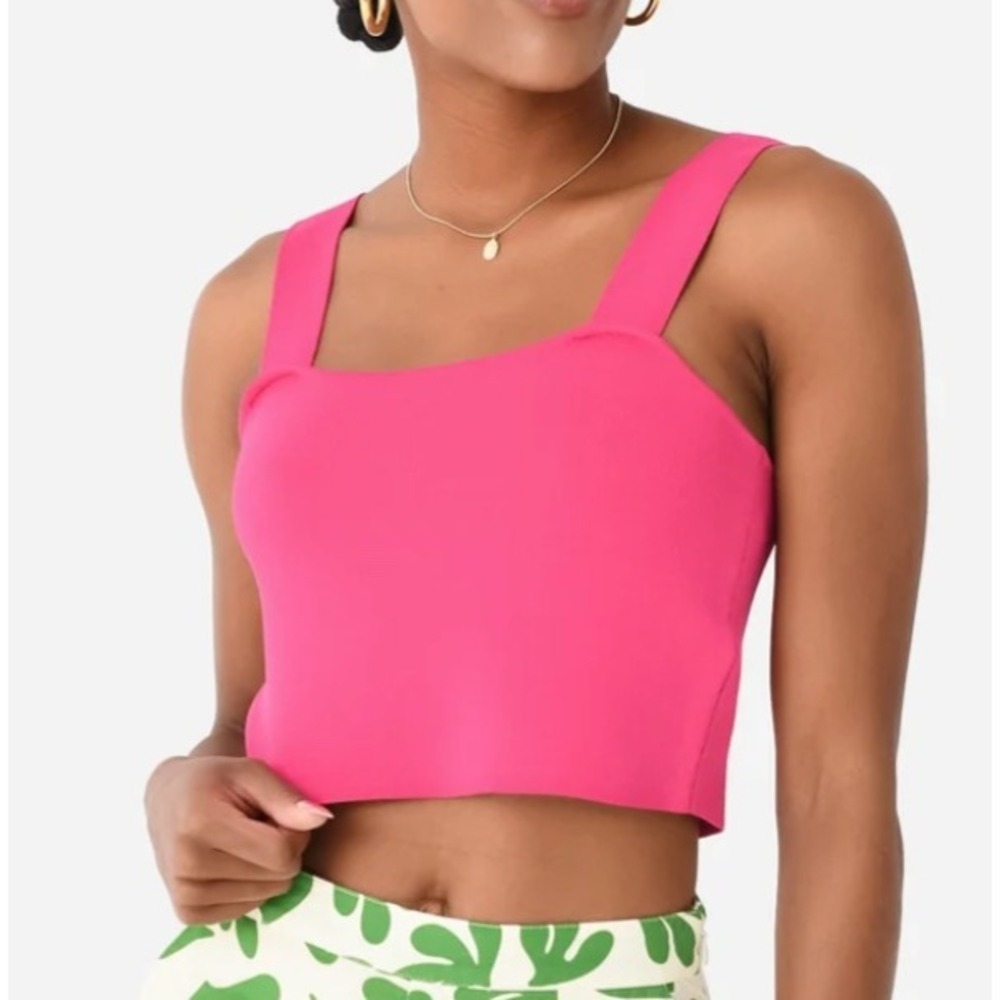 DELUC Hot Pink Mesh Knit MARS CROP TOP TANK Wide Straps Square Neck SIZE S